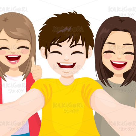 Teenagers Making Funny Selfie Clipart Vector Illustration 04861