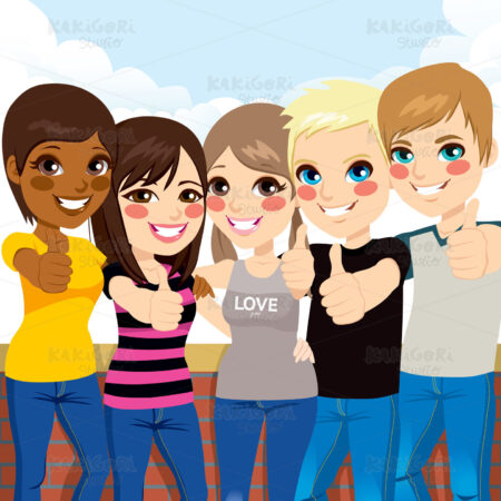Teenagers Making Thumbs Up Clipart Vector Illustration 01800