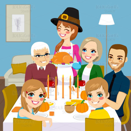 Thanksgiving Family Dinner Clipart Vector Illustration 01844