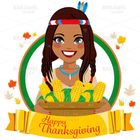 Thanksgiving Native American Woman Clipart Vector Illustration 03173