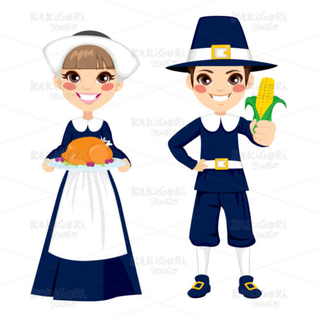 Thanksgiving Pilgrim Children Clipart Vector Illustration 01856
