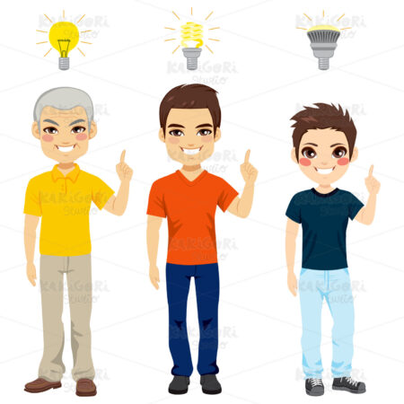 Three Generation Idea Light Bulb Clipart Vector Illustration 02558