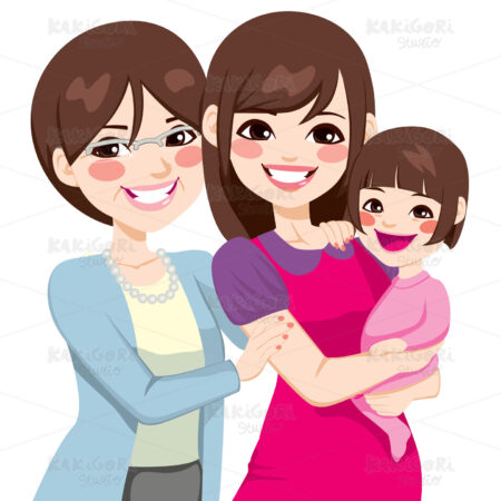 Three Generation Japanese Women Clipart Vector Illustration 01626