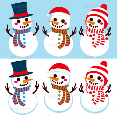 Three Happy Snowmen Clipart Vector Illustration 01859