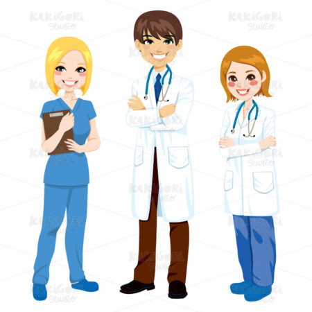 Three Hospital Workers Clipart Vector Illustration 01379