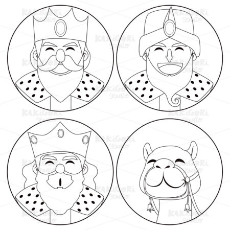 Three Kings And Camel Coloring Clipart Vector Illustration 03121