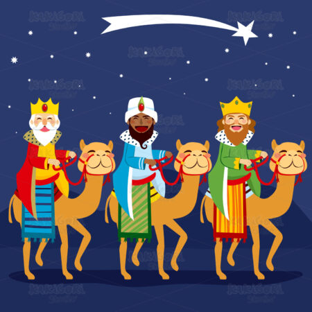 Three Kings Riding Camel Clipart Vector Illustration 03141