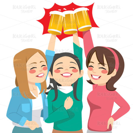 Toasting Girl Friends Clipart Vector Illustration 03888
