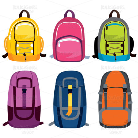 Travel Backpack Collection Clipart Vector Illustration 03587