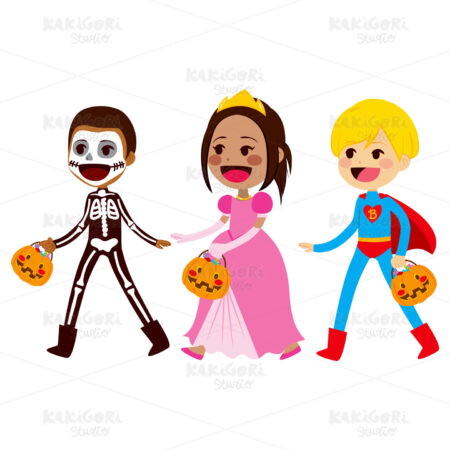 Trick Or Treat Children Walking Clipart Vector Illustration 02402