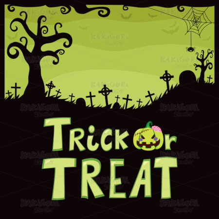 Trick Or Treat Green Cemetery Clipart Vector Illustration 02268