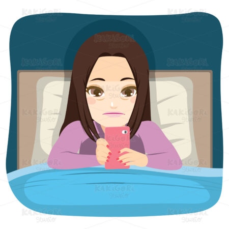 Using Smartphone In Bed Clipart Vector Illustration 03603