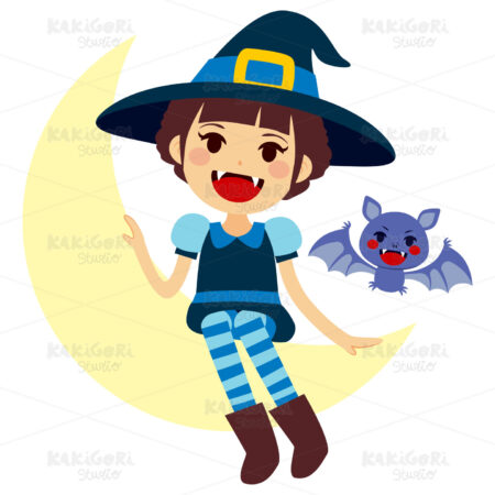Vampire Witch and Vamp Mascot Clipart Vector Illustration 02326