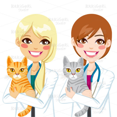 Veterinarian hugging Cat Clipart Vector Illustration 01542
