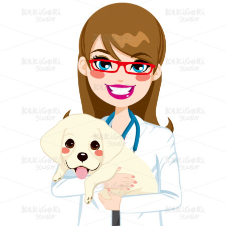 Veterinarian Hugging Puppy Clipart Vector Illustration 01541
