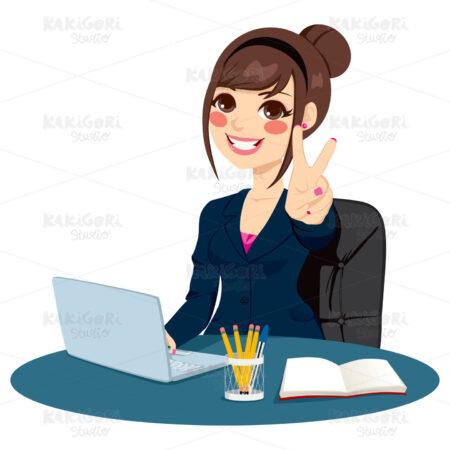 Victory Sign Businesswoman Clipart Vector Illustration 01291