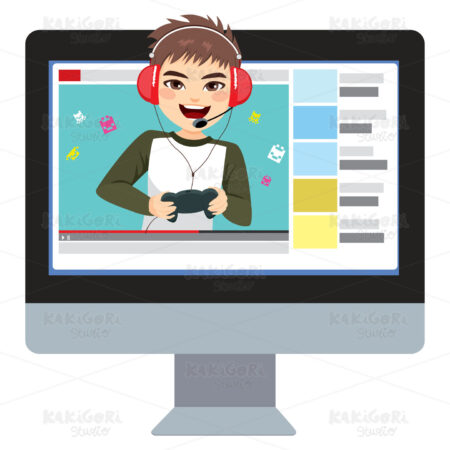 Video Games Teenager Blogger Clipart Vector Illustration 04472