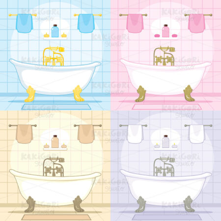 Vintage Bathtub Bathroom Set Clipart Vector Illustration 01725