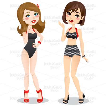 Vintage Swimsuit and Bikini Clipart Vector Illustration 00847