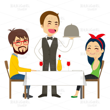 Waiter Serving Restaurant Clipart Vector Illustration 02219