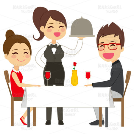 Waitress Serving Restaurant Clipart Vector Illustration 02220