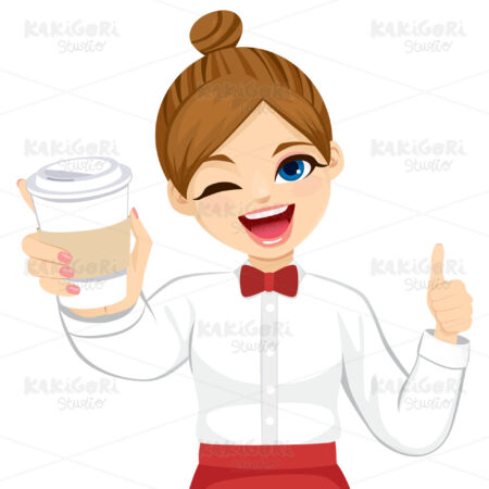 Waitress Serving Takeaway Coffee Winking Clipart Vector Illustration 04845