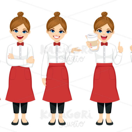 Waitress Set Collection Clipart Vector Illustration 04844