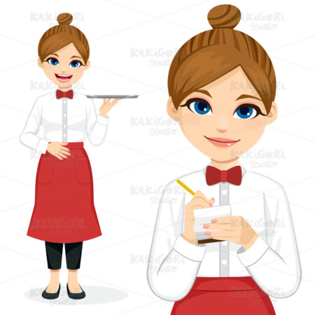 Waitress Taking Notes working Clipart Vector Illustration 04843