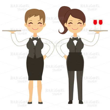 Waitress Woman Working Clipart Vector Illustration 02217