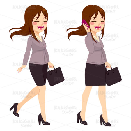 Walking Businesswoman With Smartphone Clipart Vector Illustration 02513