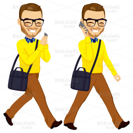 Walking Man With Smartphone Clipart Vector Illustration 02444