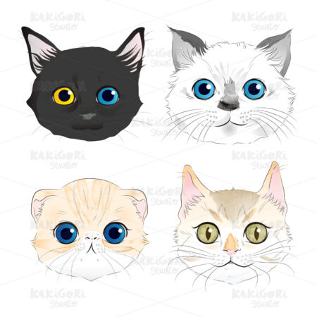 Watercolor Cats Clipart Vector Illustration 04704