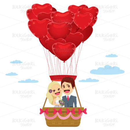 Wedding Day Flying Heart Balloons Clipart Vector Illustration 04676