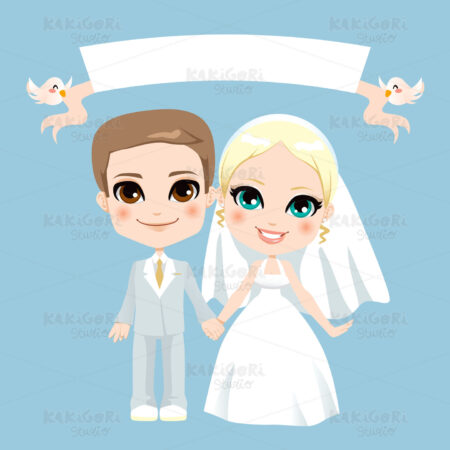 White Couple Wedding Clipart Vector Illustration 01076