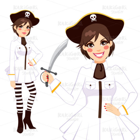 White Pirate Woman Clipart Vector Illustration 01770