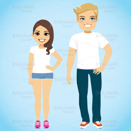 White shirt Couple Standing Clipart Vector Illustration 04506