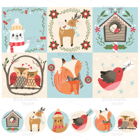 Winter Collection Cards Clipart Vector Illustration 04409
