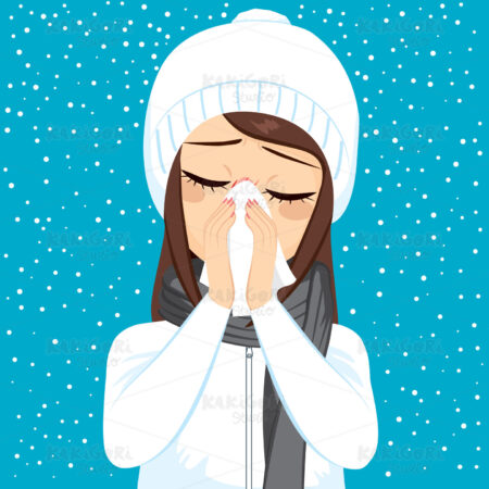 Winter Flu Blowing Nose Clipart Vector Illustration 02968