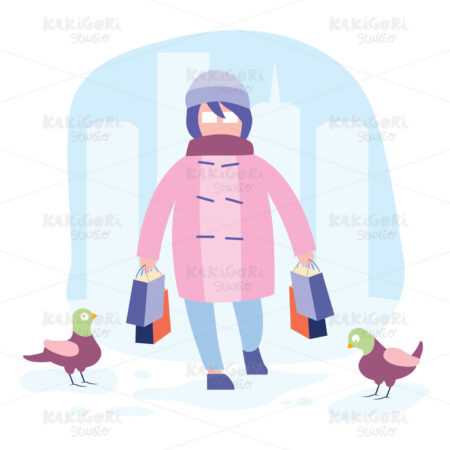 Winter Shopping Girl Clipart Vector Illustration 04605