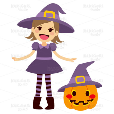 Witch and Pumpkin Clipart Vector Illustration 02322