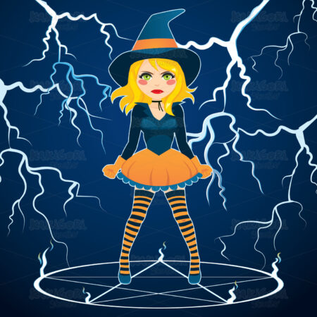 Witch Casting Spell Clipart Vector Illustration 04367