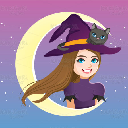 Witch With Cat On Hat Clipart Vector Illustration 04916