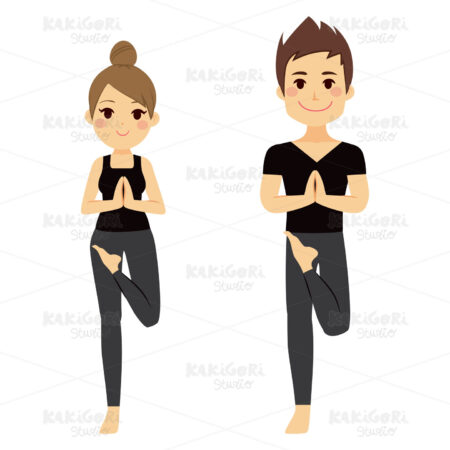 Woman And Man Yoga Pose Clipart Vector Illustration 02337