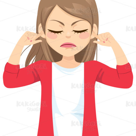 Woman Angry Covering Ears Fingers Clipart Vector Illustration 04960