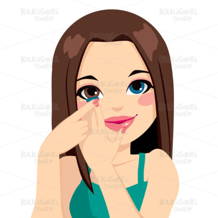 Woman Applying Color Contact Lenses Clipart Vector Illustration 01448