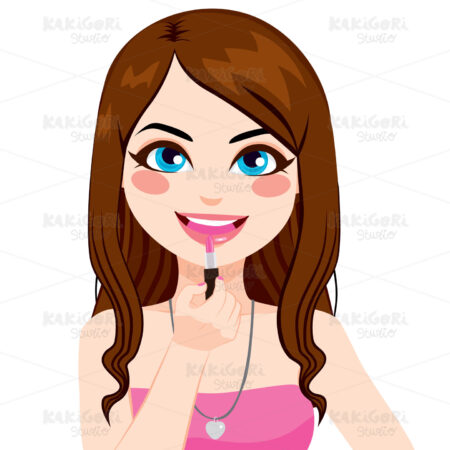 Woman Applying lipstick Clipart Vector Illustration 02203