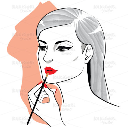 Woman Applying Makeup Lipstick Clipart Vector Illustration 03910