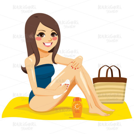 Woman Applying Suntan Cream Clipart Vector Illustration 03632