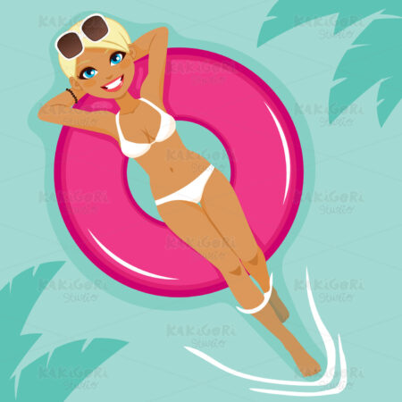 Woman Beach Resting Float Clipart Vector Illustration 02561