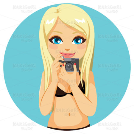 Woman Bikini Holding Camera Clipart Vector Illustration 03628